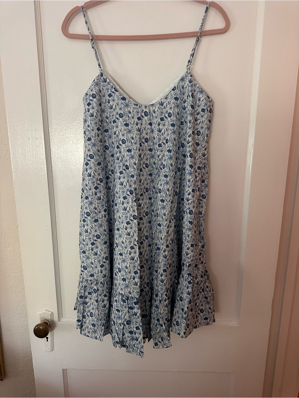Floral Spaghetti-Strap Mini Dress in Blue and White